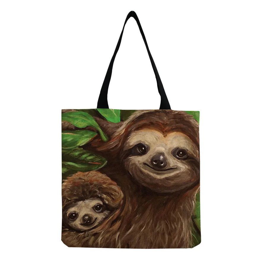 Women's Cute Cartoon Letter Linen Shopping bags