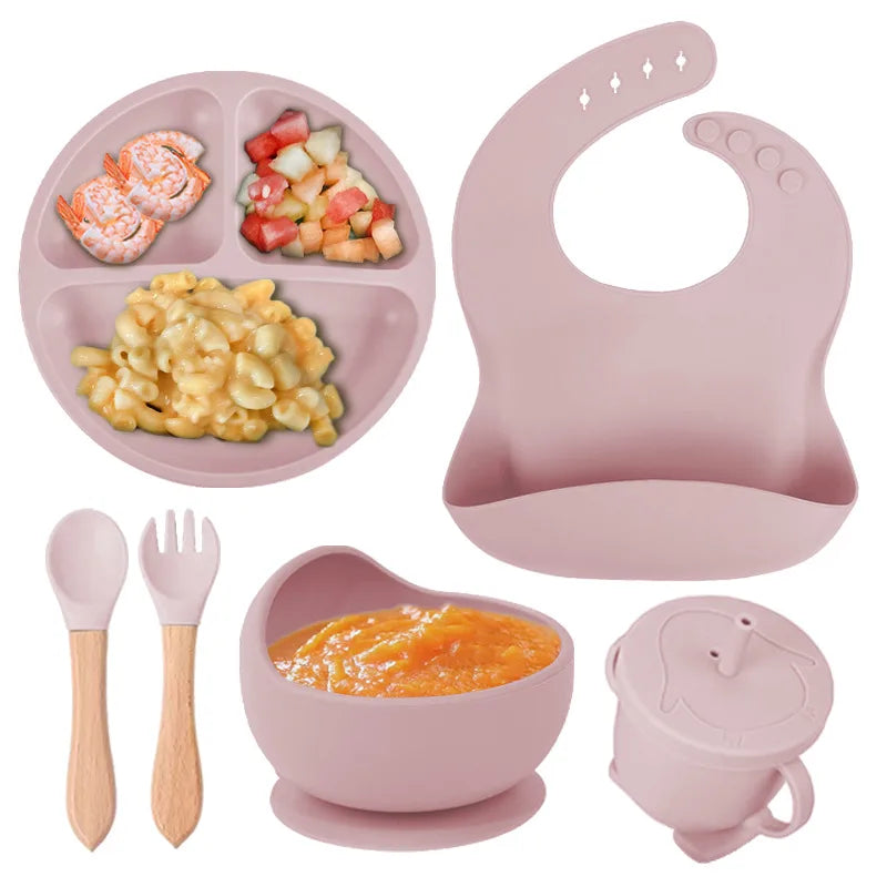 Baby silicone tableware suit baby learning to eat food supplement tableware self-eating sucker bowl integrated children's plate