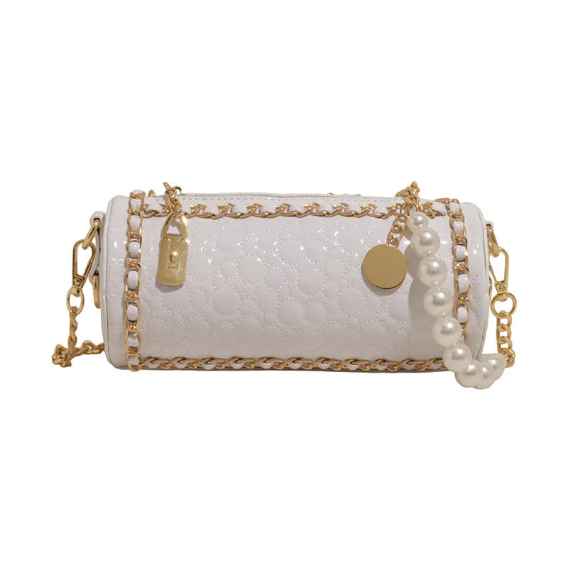Fashionable Ladies' Mini Shoulder Bag New Style Trendy Crossbody Round Tube Bag PU Material Chain Element Single Strap