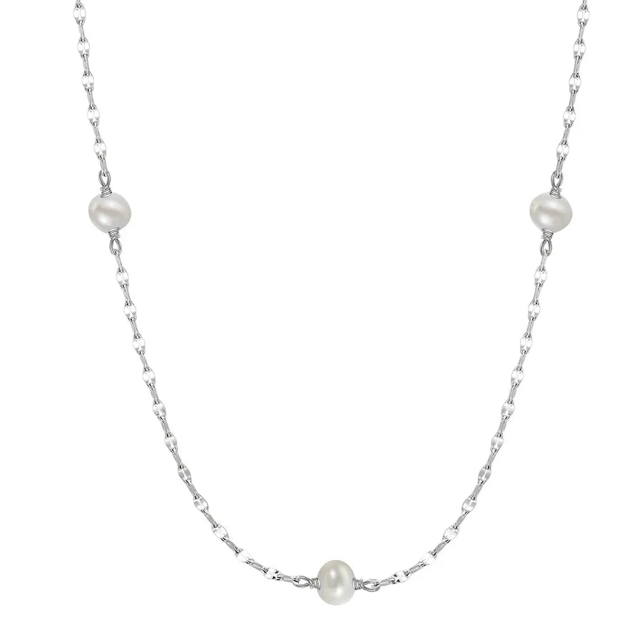 925 Sterling Silver Freshwater Pearl cable chain Plating Geometric Double Layer Necklaces Pendant Necklace Necklace