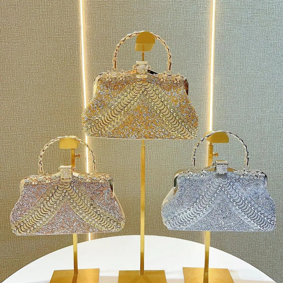 New Diamond Embedded Handbag Evening Dress Bag Ball Elegance Lady Clutch Crossbody PVC Pillow Shape Fashion Shoulder Strap