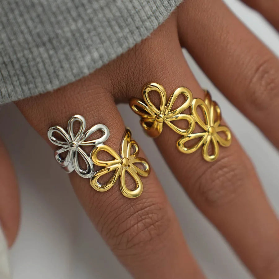 Wholesale Jewelry IG Style Casual Simple Style Flower 304 Stainless Steel 18K Gold Plated Open Rings