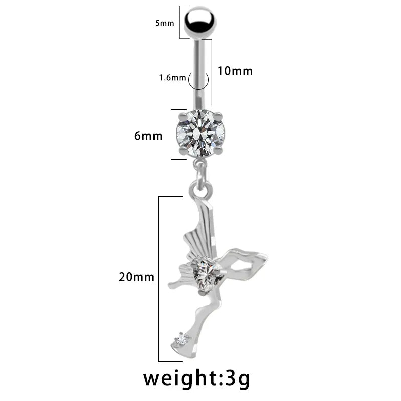 1 Piece Belly Rings Pastoral Shiny Star Moon Heart Shape 316L Stainless Steel  Alloy Plating Inlay Resin Rhinestones Glass White Gold Plated