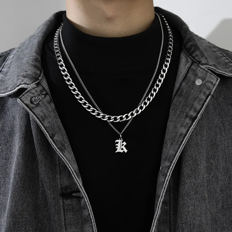 simple style letter titanium steel gold plated layered necklaces in bulk
