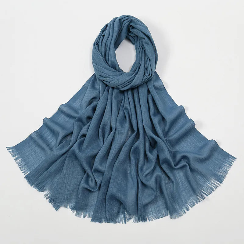Unisex Simple Style Solid Color Slub Cotton Tassel Scarf