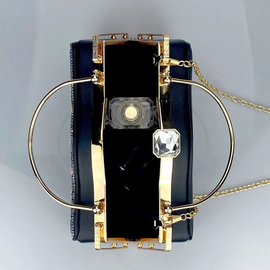 Black Gold Blue Pu Leather Solid Color Evening Bags