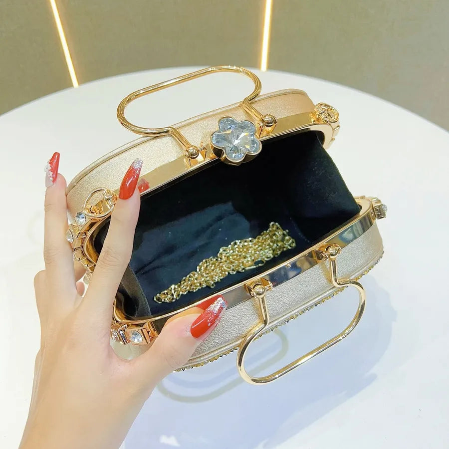 New Fashion Diamond Embedded Handbag Single Shoulder Crossbody Evening Party Banquet Bag Sparkling PU Box Shape Handbag