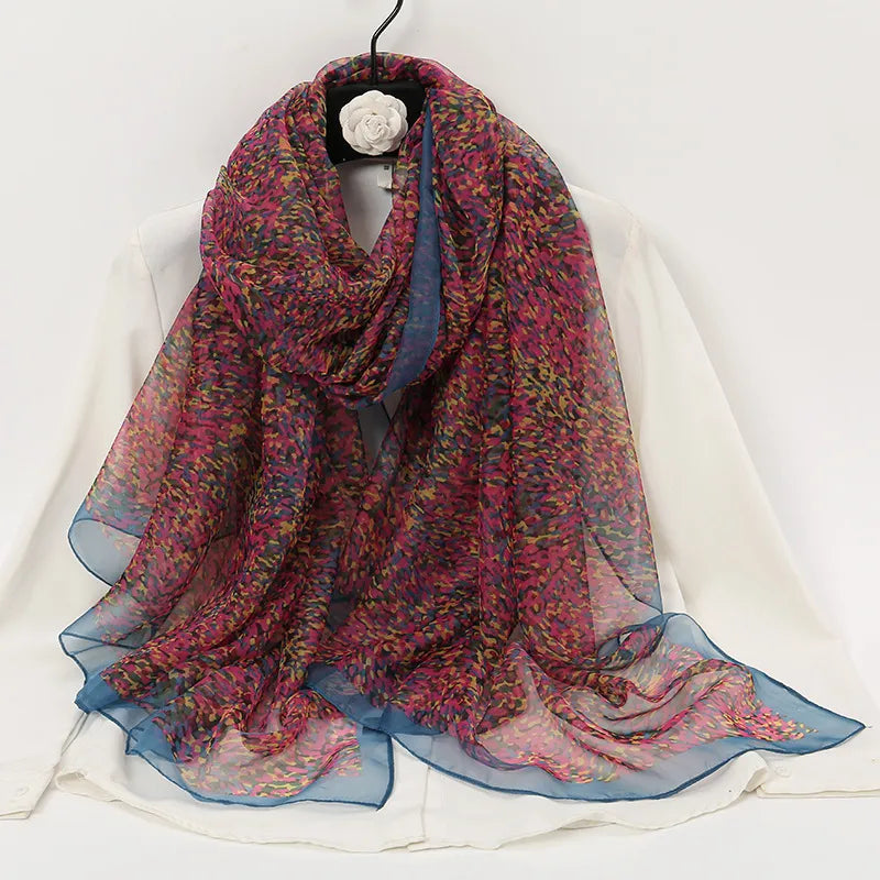 women's elegant lady color block high quality yarn printing silk scarf