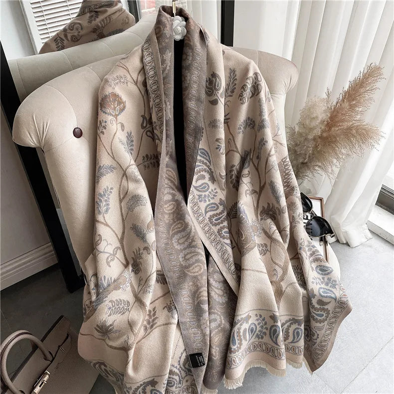 women's retro color block imitation cashmere printing scarf