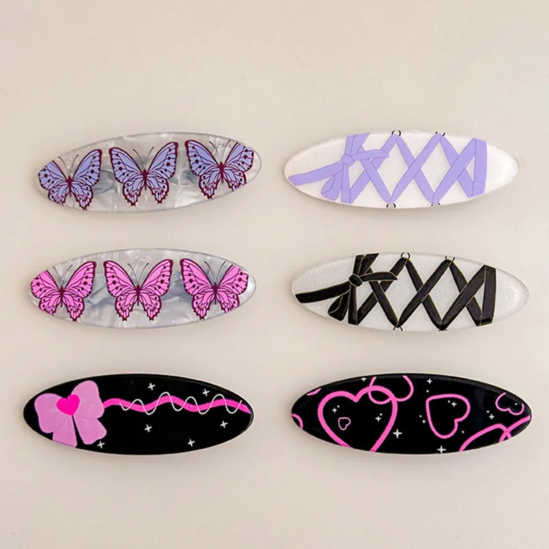 Cute Lady Women's Heart Shape Butterfly Bow Knot Resin Hair Clip