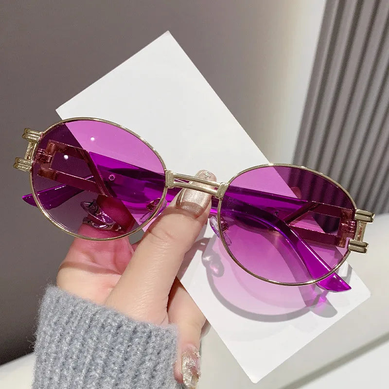 Elegant Basic Solid Color Ac Oval Frame Full Frame Women's Sunglasses