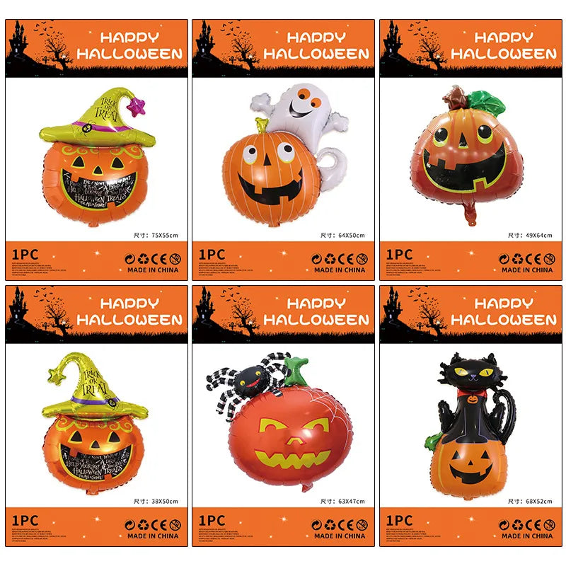 Halloween Decorations Pumpkin Spider Back Card Single Aluminum Foil Balloon Ghost Festival Skull Funny Bar Balloon