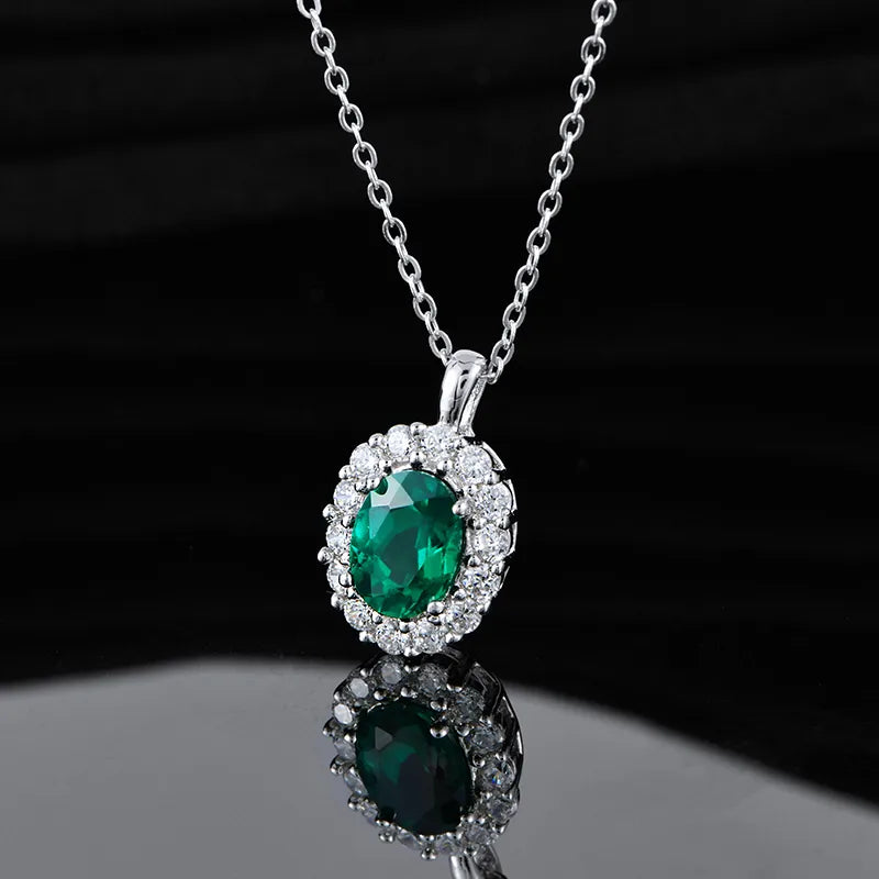 1 Piece 925 Sterling Silver Geometric May Birthstone Emerald High Carbon Diamond White Gold Plated cable chain Rings Necklace
