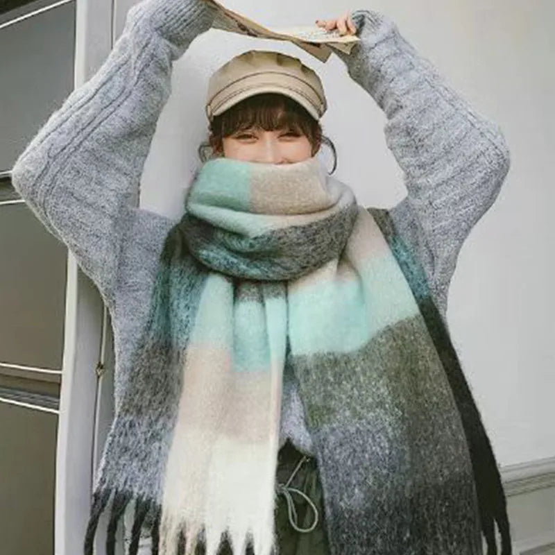 women's fashion stripe polyester tassel winter scarves