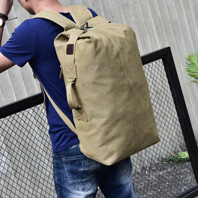 Unisex Solid Color Canvas Zipper Functional Backpack Hiking Backpack