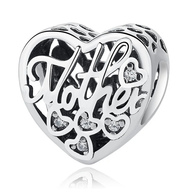 Cross-Border Supply Silver-Plated Beaded Small Pendant Mother's Love Heart-Shaped Series Diy Bracelet Jewelry Accessories Gift for Mother