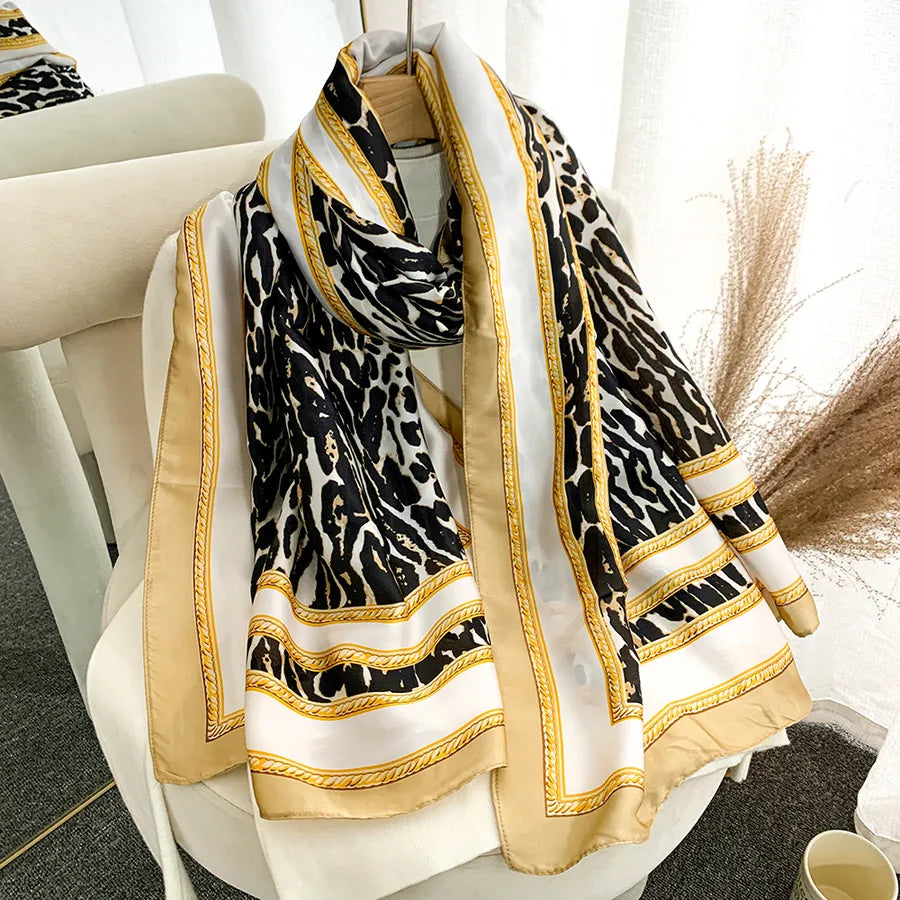 Women's Elegant Basic Leopard Brocade Satin Silk Scarf