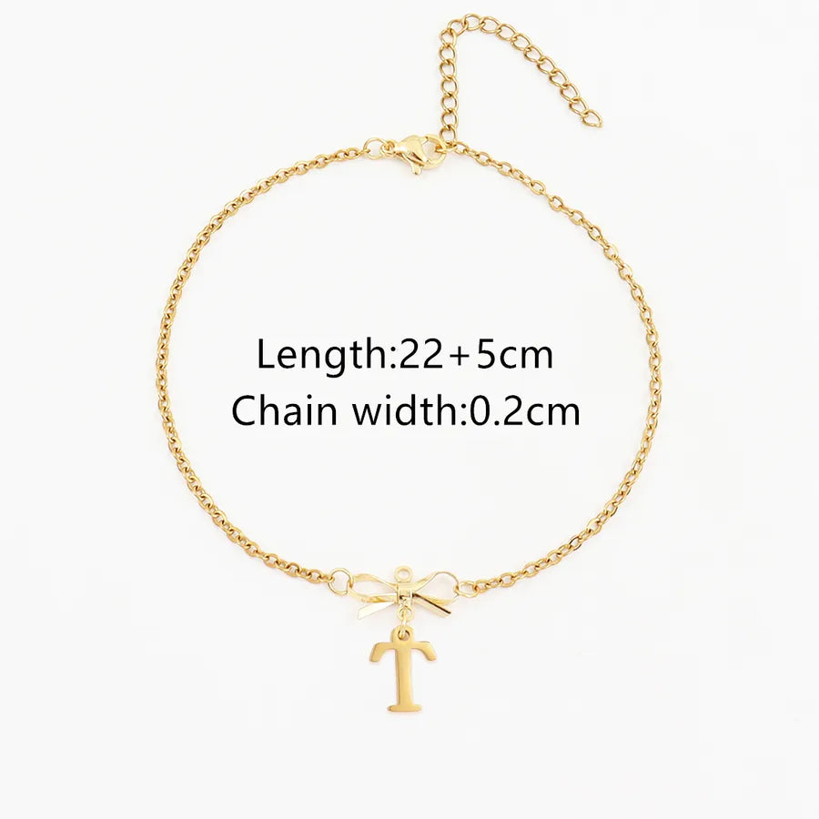 Wholesale Jewelry Elegant Simple Style Classic Style Letter Bow Knot 201 Stainless Steel 304 Stainless Steel Copper Anklet