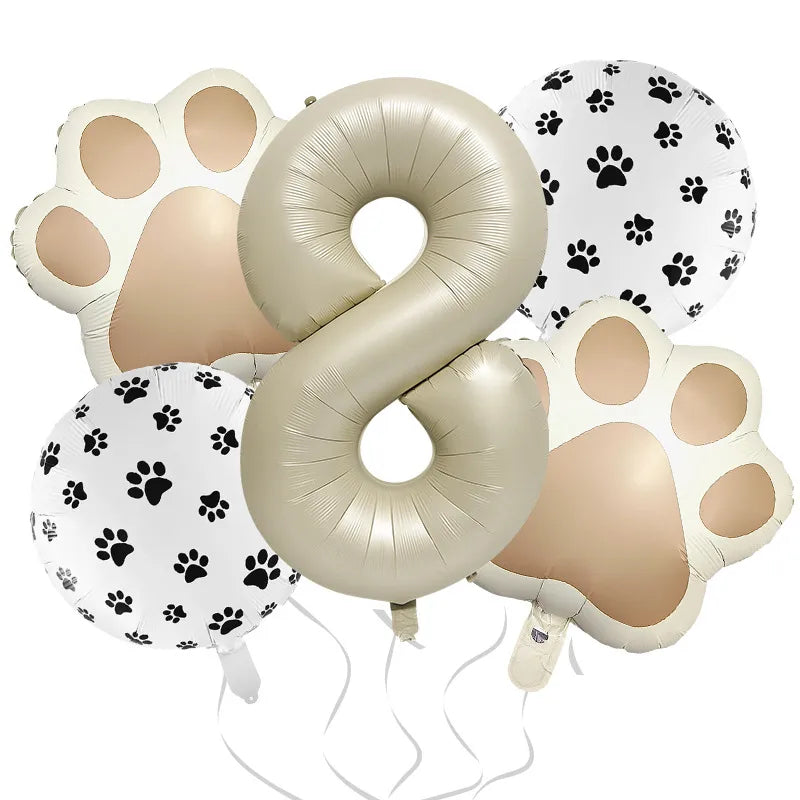 32-Inch Number Shaped Aluminum Foil Balloon Pet Animal Theme Paw Balloon Set Birthday Party Photography Props Celebration
