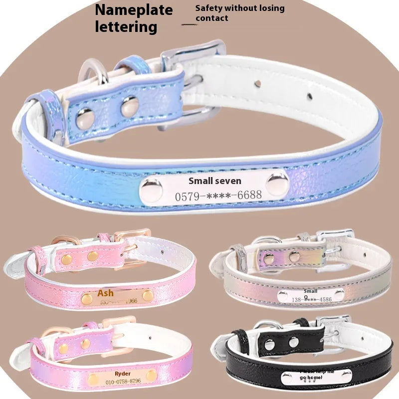 All Seasons Cute Pu Leather Zinc alloy Customization Laser Engraving Colorful Pet Collar