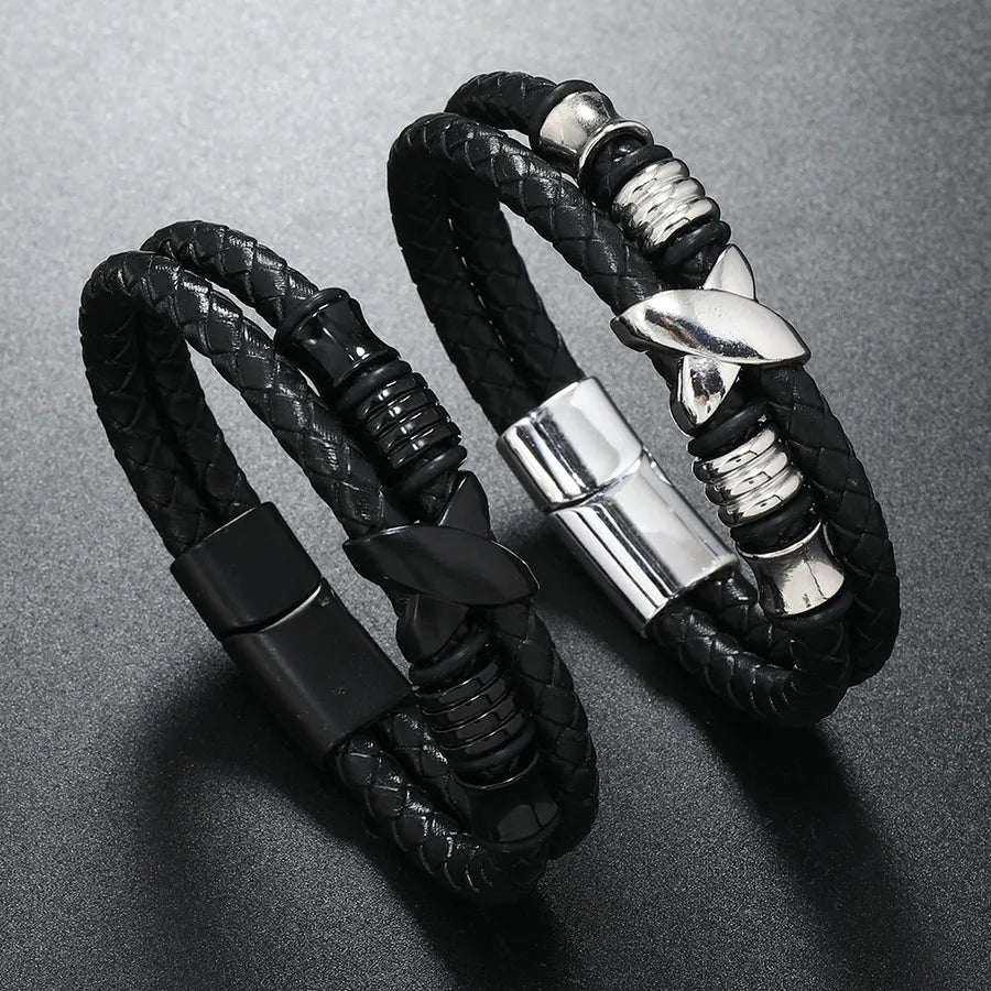 Hip-Hop Retro Color Block Pu Leather Alloy Braid Men's Bracelets
