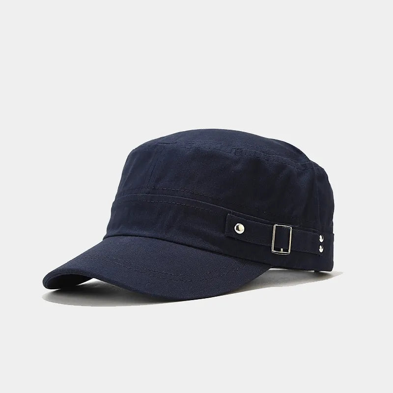 women's retro simple style solid color belt buckle curved eaves ivy cap