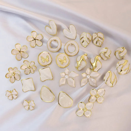 14 Pairs Simple Style Round Leaves Heart Shape 304 Stainless Steel 18K Gold Plated Ear Studs
