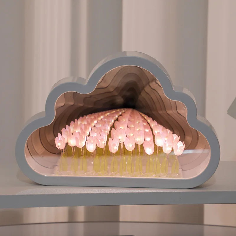 Clouds Tulip Nightlight DIY Handmade Mirror Flower Sea Atmosphere Light Desktop Ornaments Birthday Gift