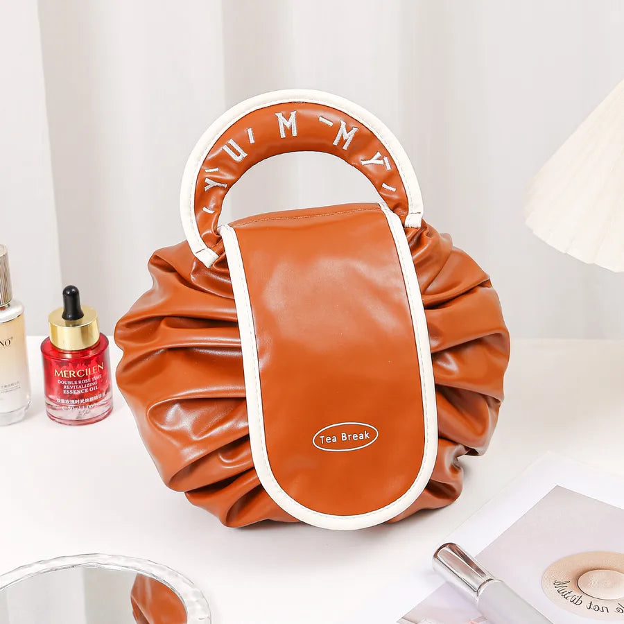 Casual Solid Color Pu Leather Storage Bag Makeup Bags