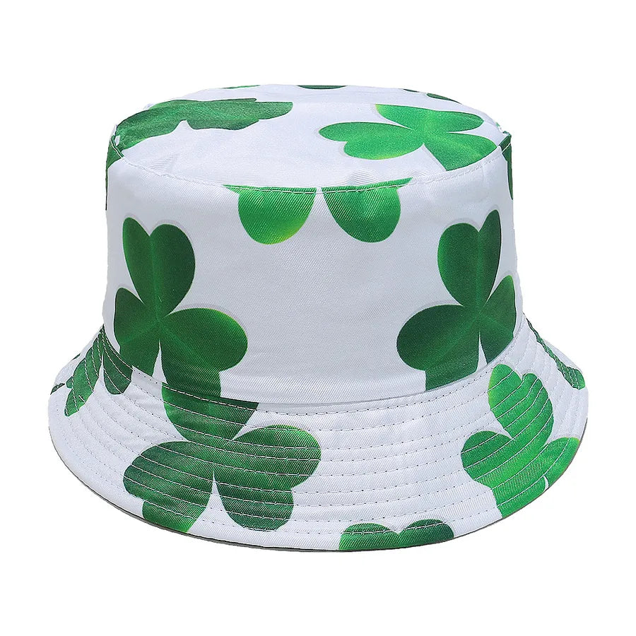 Summer New Green Clover Print Fishing Cap Saint Patrick Day Sunshade Hat For Women Irish Style Spring Autumn Simple Sweet Style