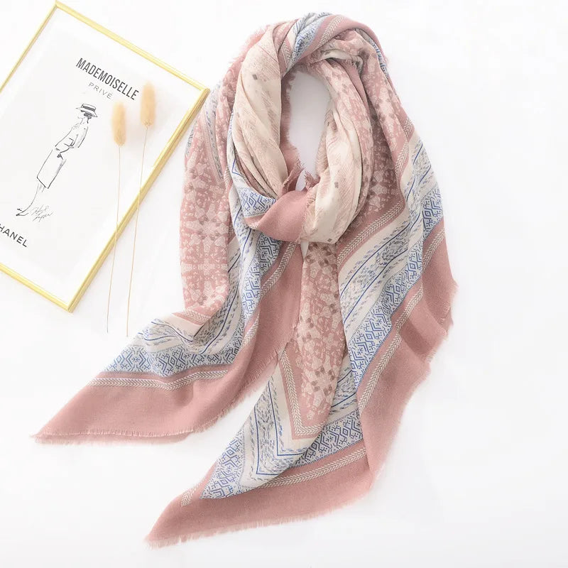 women's retro ethnic style printing polyester printing scarf