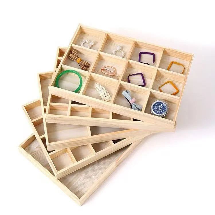 New Solid Wood Jewelry Storage Plate Bracelet Display Props Grid Empty Plate Storage Simple Style Wooden Material Jewelry Box