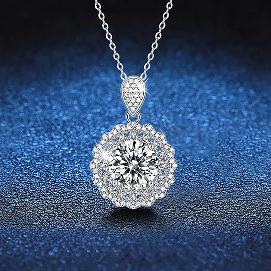 5 Karat Moissanite 925 Sterling Silver Pendant Necklace GRA Certificate Round Brilliant Cut Geometric White Gold Plated Pendant Necklace