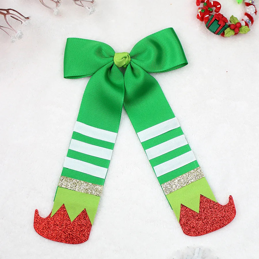 Christmas Boot Hair Clip Butterfly Knot Sash Red And Green Color Matching Christmas Costume Headwear Girls Cute Hair Accessories