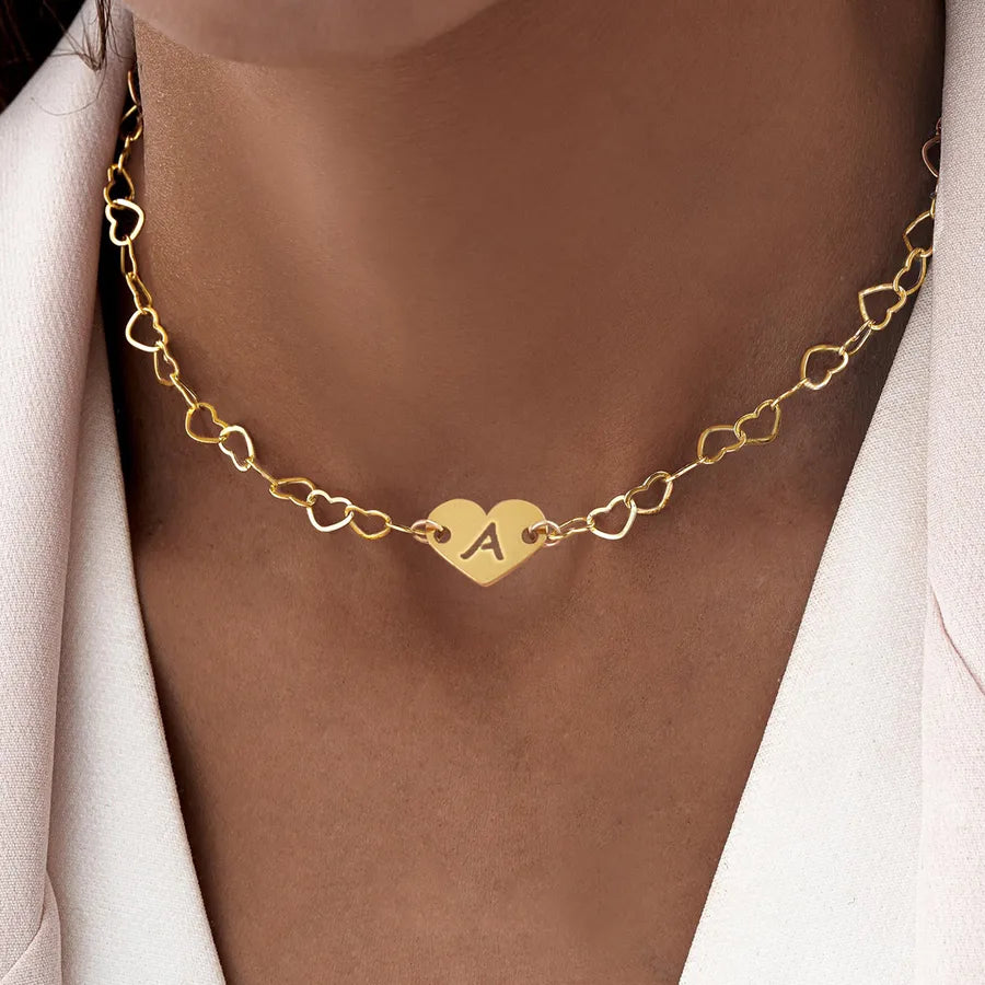 Wholesale Jewelry Elegant Simple Style Classic Style Letter Heart Shape 201 Stainless Steel 304 Stainless Steel Heart-Shaped Chain Pendant Necklace
