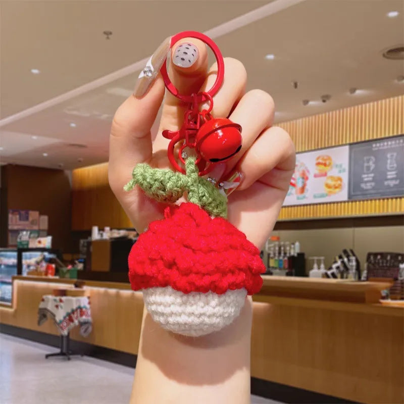 Handmade Smiley Face Vegetable Fruit Keychain Plush Crocheted Cute Hanging Doll Creative Gift Christmas Valentine's Day New Year
