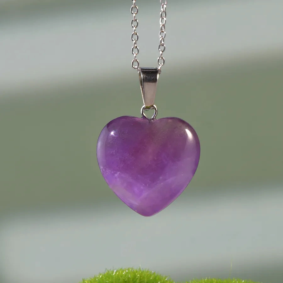 Simple Style Heart Shape natural stone Twisted Rope Chain Pendant Necklace In Bulk
