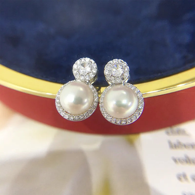 Princess Natural Freshwater Pearl Earrings Women's Princess Diana Pearl Earrings 18K Gold Earrings S925 Sterling Silver Earrings