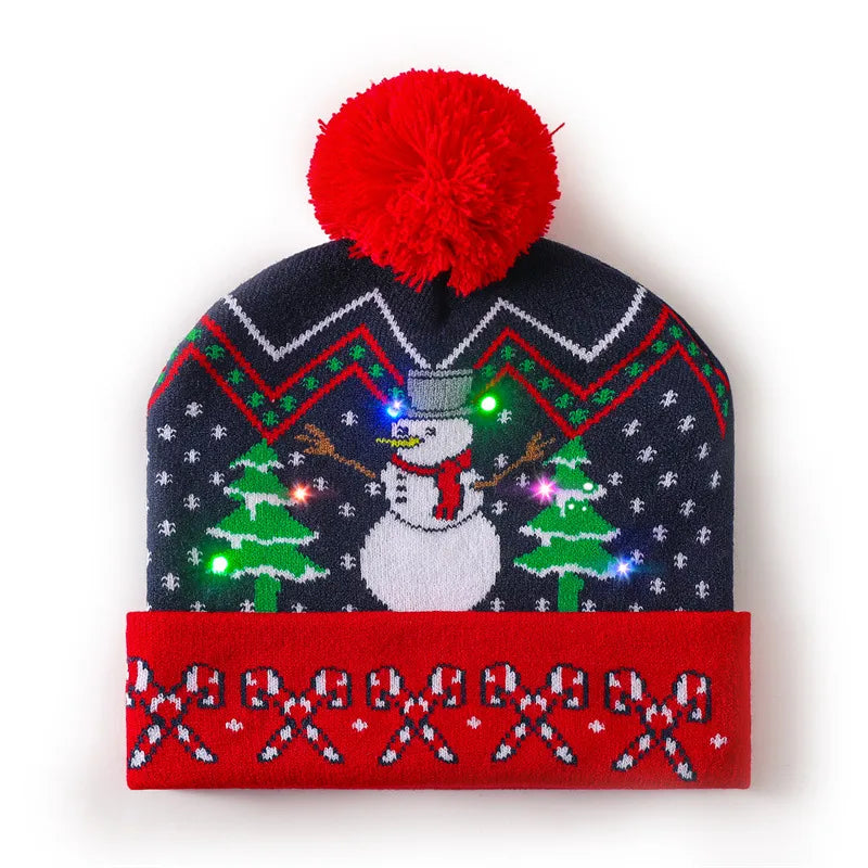 In Stock  Christmas Hat with Light Led Seven-Color Lights Adult Jacquard Hat Woolen Cap Men's and Women's Knitted Hat