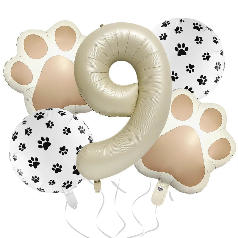 32-Inch Number Shaped Aluminum Foil Balloon Pet Animal Theme Paw Balloon Set Birthday Party Photography Props Celebration