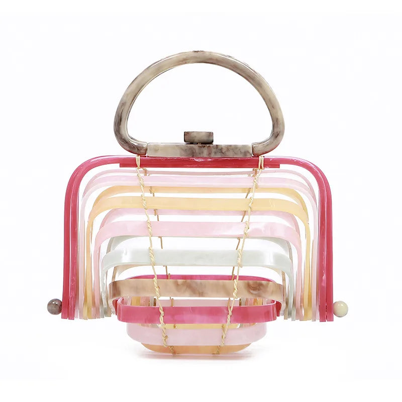 Women's Arylic Rainbow Vacation Beach Hollow Shell Lock clasp Handbag