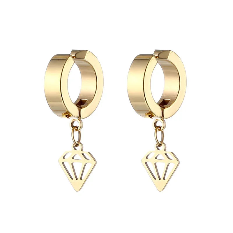 1 piece simple style solid color stainless steel plating hollow out drop earrings ear clips