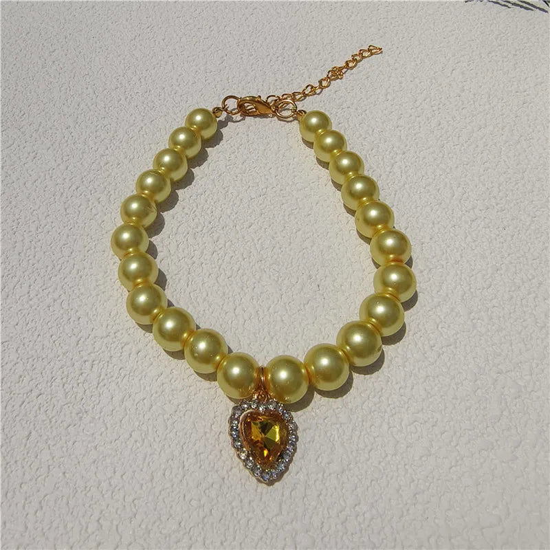 Europe and the United States  fashion foreign trade cat and dog jewelry imitation pearl love gem pendant pet necklace multi-color optional