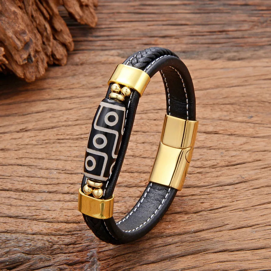 Retro Streetwear Geometric Pu Leather Men's Bracelets Men Cord & Leather Bracelets