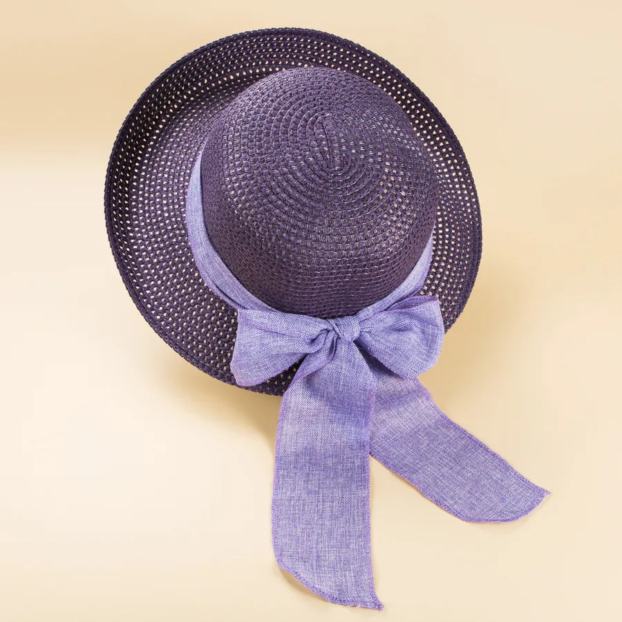 2022 new fashion bow ribbon straw sun protection beach hat for women