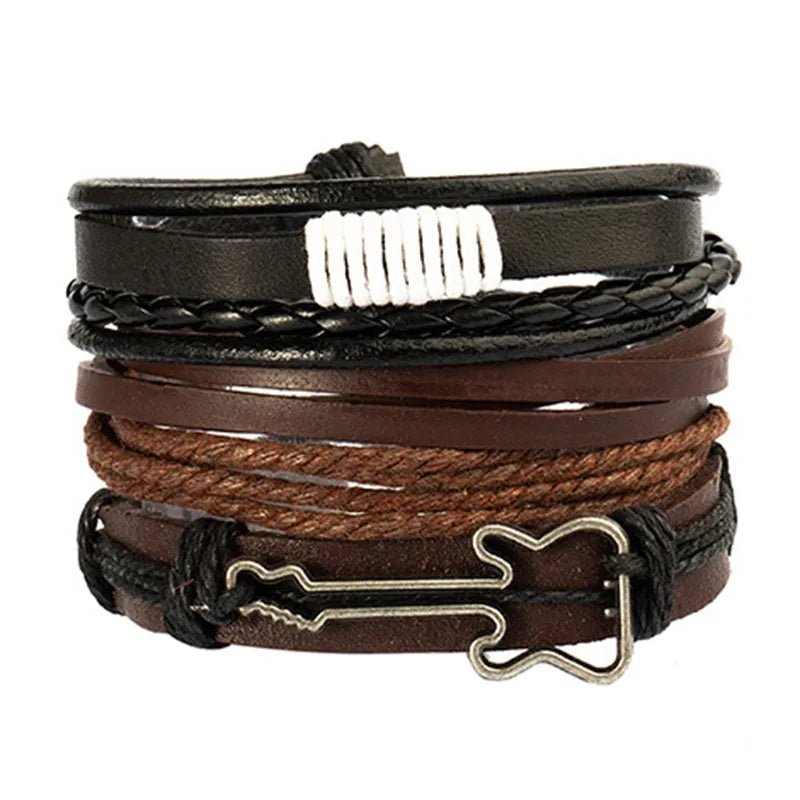 retro geometric pu leather knitting unisex bracelets