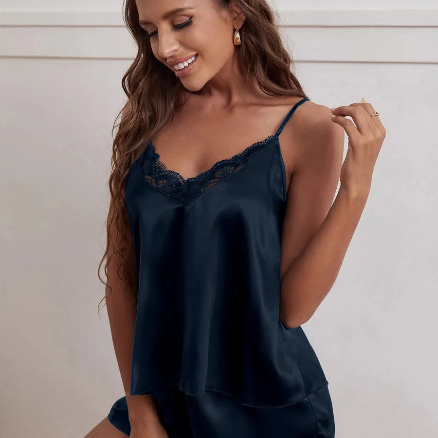 New summer   silk-like sexy suspender shorts sexy women's pajamas home wear pajamas