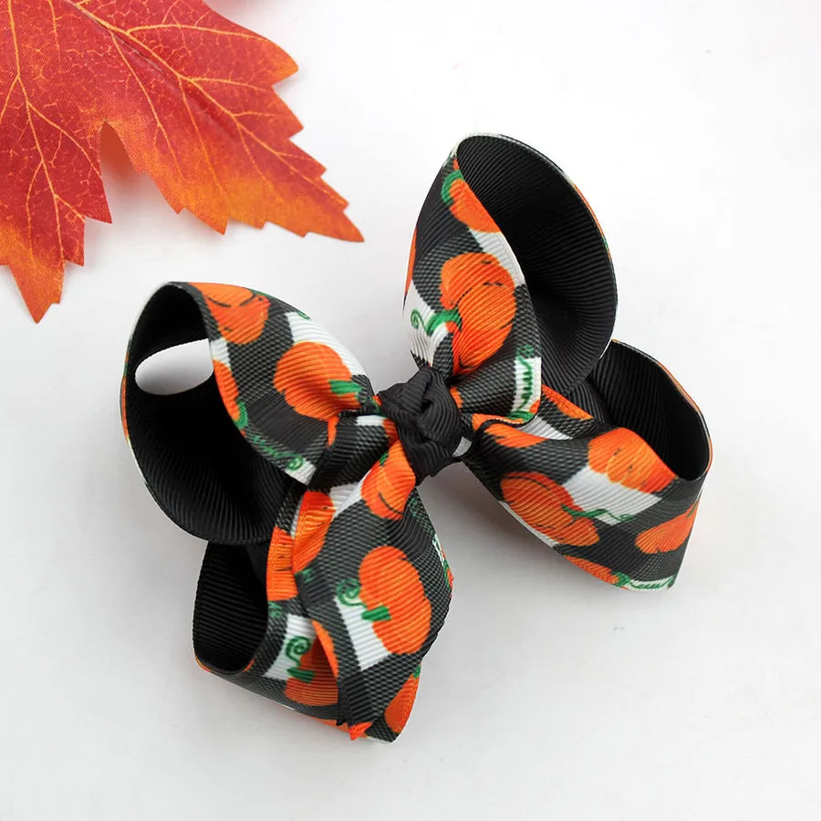 Halloween Thanksgiving Double Layer Bow Knot Pumpkin Ghost Themed Children's Hair Accessories Customizable Fall Season