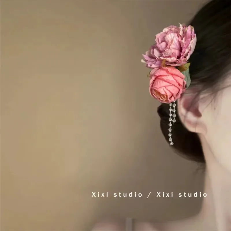 Super Fairy Artificial Flower Butterfly Flower Tassel Grip Female Sweet Style Unique and Exquisite Barrettes Ins All-Match Hair Accessories Fashion