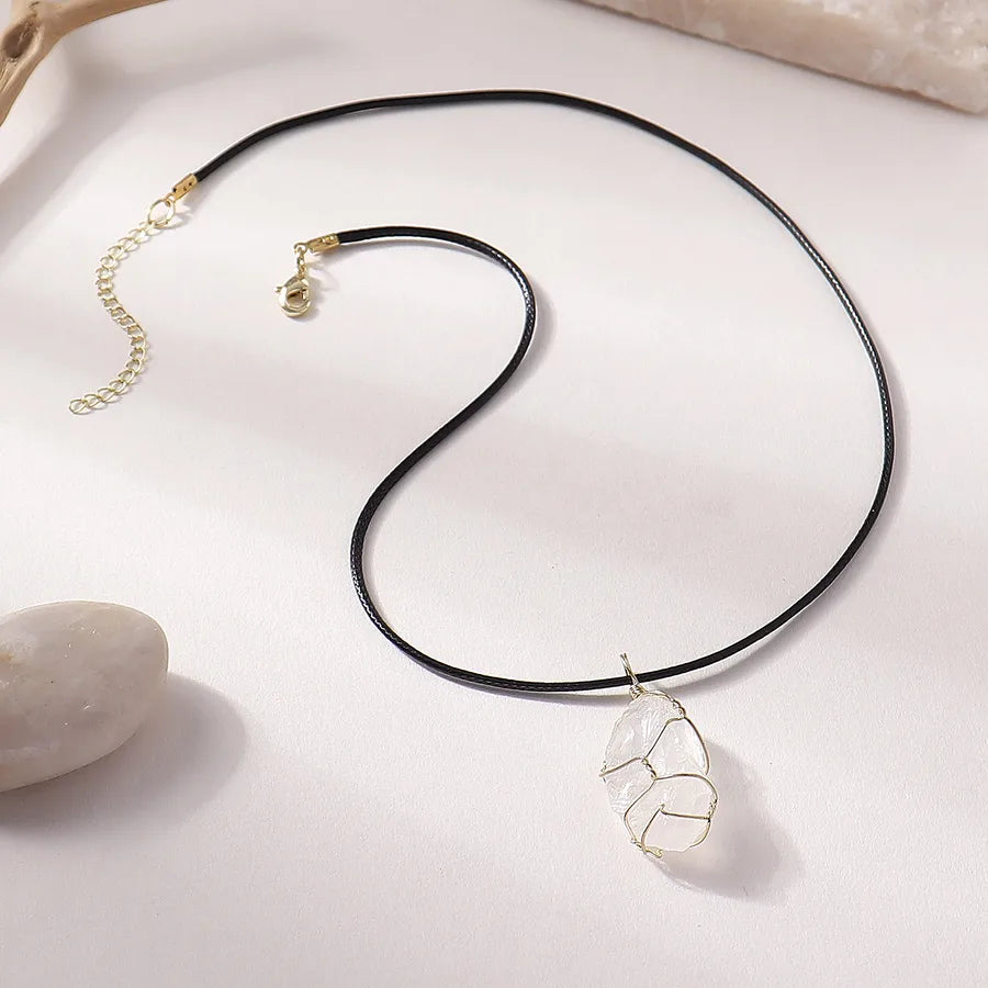 Elegant Lady Simple Style Geometric natural stone Cord String Pendant Necklace In Bulk